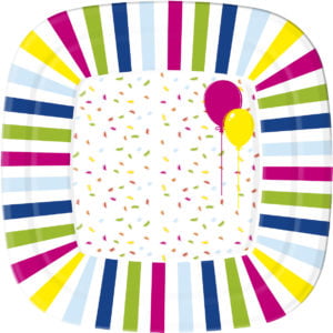 Тарелки бумажные 22*22 см; Balloons and confetti (упак 10шт.)