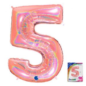 Цифра «5» розовое золото голография в упаковке 40 дюймов / Five / 1 шт / (Италия)
