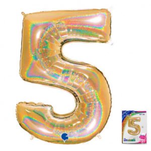 Цифра «5» золото голография в упаковке 40 дюймов / Five / 1 шт / (Италия)