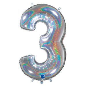 Цифра «3» серебро голография в упаковке 26 дюймов / Three / 1 шт / (Италия)