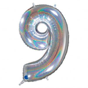 Цифра «9» серебро голография в упаковке 26 дюймов / Nine/ 1 шт / (Италия)