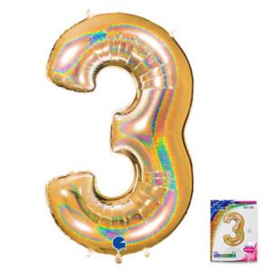 Цифра «3» золото голография в упаковке 40 дюймов /Three / 1 шт / (Италия)