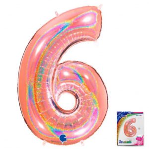 Цифра «6» розовое золото голография в упаковке 40 дюймов / Six / 1 шт / (Италия)