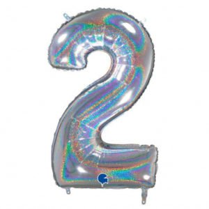 Цифра «2» серебро голография в упаковке 26 дюймов / Two / 1 шт / (Италия)