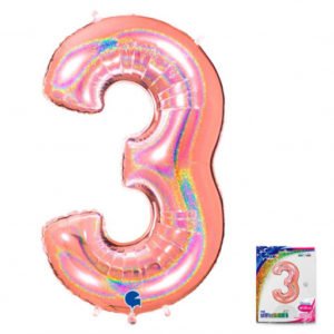 Цифра «3» розовое золото голография в упаковке 40 дюймов /Three / 1 шт / (Италия)
