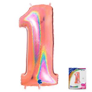 Цифра «1» розовое золото голография в упаковке 40 дюймов / One / 1 шт / (Италия)