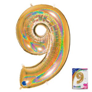 Цифра «9» золото голография в упаковке 40 дюймов / Nine / 1 шт / (Италия)
