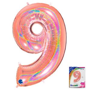 Цифра «9» розовое золото голография в упаковке 40 дюймов / Nine / 1 шт / (Италия)