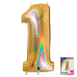 Цифра «1» золото голография в упаковке 40 дюймов / One / 1 шт / (Италия)