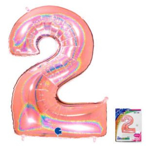 Цифра «2» розовое золото голография в упаковке 40 дюймов / Two / 1 шт / (Италия)