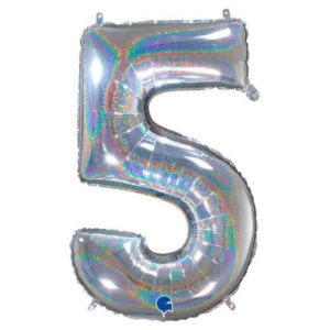 Цифра «5» серебро голография в упаковке 26 дюймов / Five / 1 шт / (Италия)