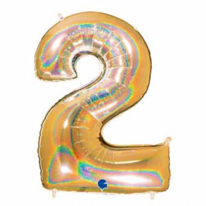 Цифра «2» золото голография в упаковке 40 дюймов / Two / 1 шт / (Италия)