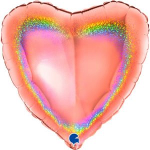 Сердце Розовое золо Голография / Glitter Holographic/ 18 дюймов / Heart Silver / 1 шт / (Италия)