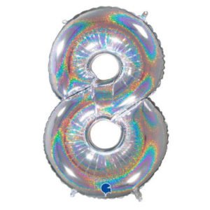 Цифра «8» серебро голография в упаковке 26 дюймов / Eight/ 1 шт / (Италия)