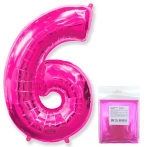 Цифра «6» фуксия в упаковке 40 дюймов / Six / 1 шт / (Испания)