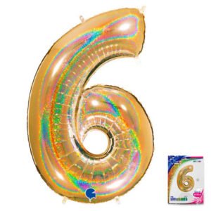 Цифра «6» золото голография в упаковке 40 дюймов / Six / 1 шт / (Италия)